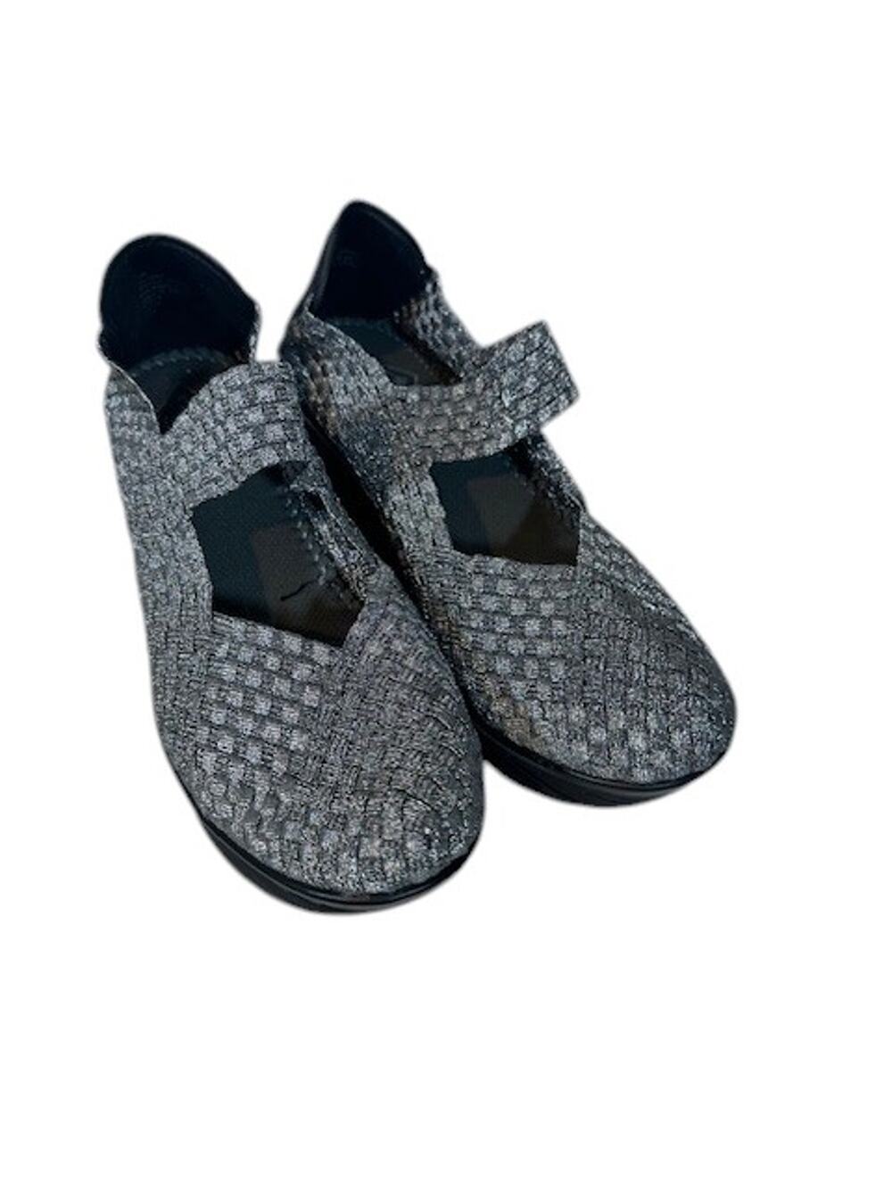 St. John’s Bay Metallic Gray Silver Woven Top Strap Shoes Women Sz 10